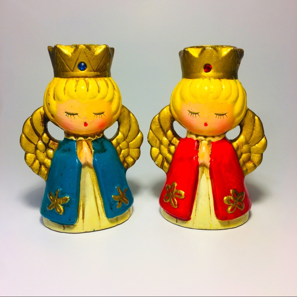 Vintage Ardco Christmas Holiday Angel Candle Holder Pair